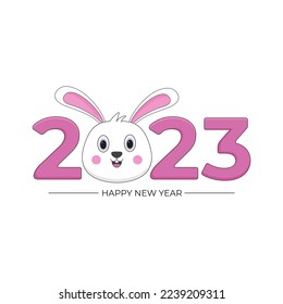 Happy new year 2023. Vector with cute bunny head symbol