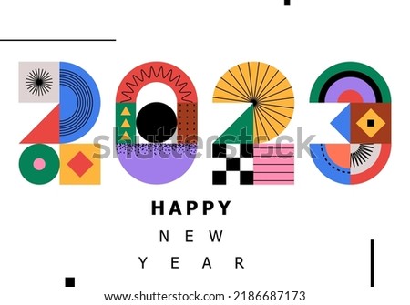 Happy new year 2023 vector illustration. Colorful design, trendy style, 2023 calendar