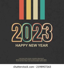 Happy new year 2023. vintage number on square background