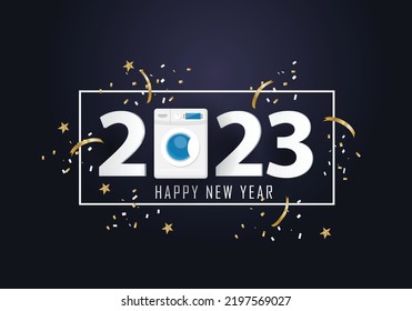 Feliz año nuevo 2023 Año 2023 con lavadora 