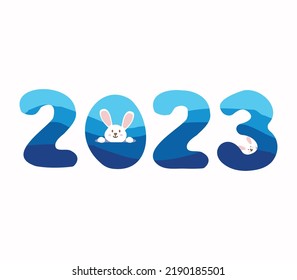 Happy New Year 2023. Year of the Water Rabbit. 2023 сalendar design