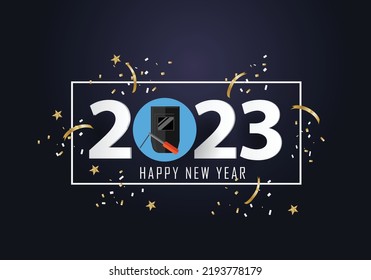 happy new year 2023. Year 2023 with Welding icon 