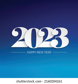 Happy new year 2023 white numbers paper cut style on a blue background vector illustration