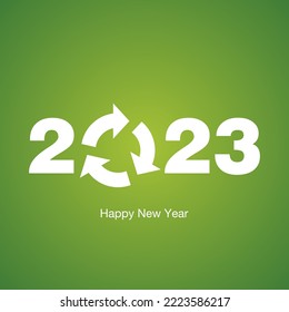 Feliz Año Nuevo 2023 medio ambiente ecológico de reciclaje blanco 2023 tarjeta de felicitación verde