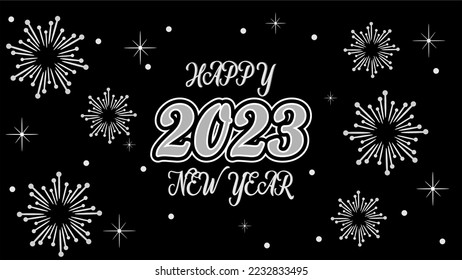 Happy new year 2023 with white fireworks black background vector illustration