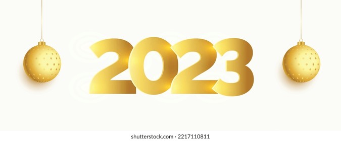 happy new year 2023 wishes banner with golden 3d ball vector 