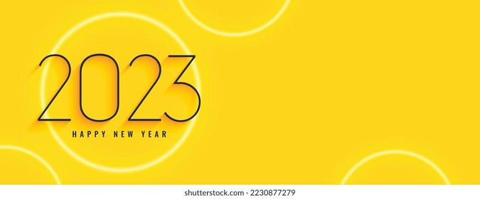 happy new year 2023 yellow banner in minimal style vector 