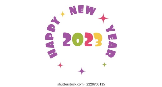 Happy New Year 2023.Number design template.Greeting card template.Cover of business diary.Card design template. Happy New Year 2023 greeting card design template.