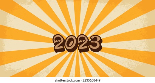 Happy New Year 2023.Number design template.Cover of business diary.Brochure design template.Card design template.Greeting card template. Retro style.