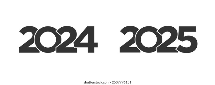 Happy New Year 2024 2025 text logo design template for calendar typography, greeting card, invitation, banner, diary cover print.