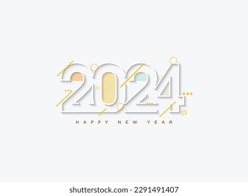 Happy new year 2024 2d number line design with a touch of lined combinations decorating the numbers. Premium vector design for 2024 new year banner, poster, template.