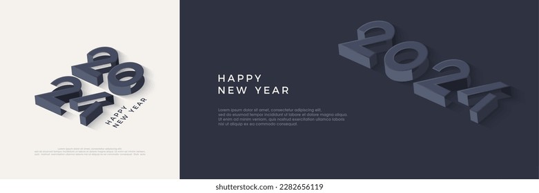 Happy New Year 2024 with 3D Flat Design. Vector Elegant and Modern. Premium design for greetings, posters, banners, social media posts.