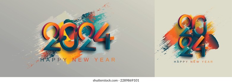 Happy new year 2024 with 3D number on brush color background