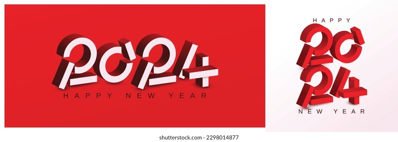 Happy new year 2024 with 3D unique white number on red background. 2024 new year celebration banner template