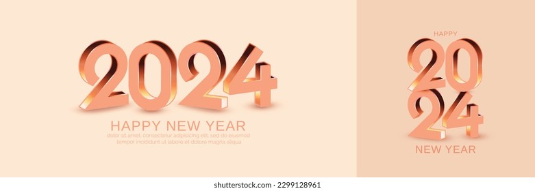 Happy new year 2024. 2024 new year with 3D luxury design template. Luxury modern colour for 2024 new year celebration