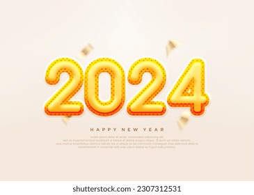 Happy new year 2024 with 3d number balloons illustration.