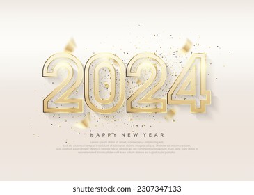 Happy new year 2024 3d luxury gold