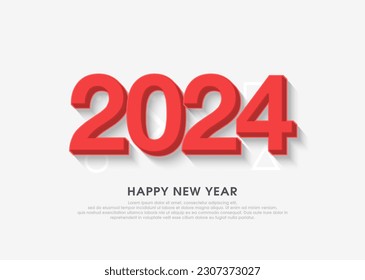 Feliz año nuevo 2024 3d, números de vidrio rojo y blanco