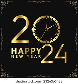 Happy new year 2024 with 3D gold color design template. 2024 new year celebration.
