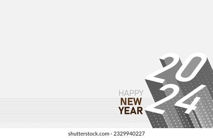 Feliz Año Nuevo 2024. Forma geométrica 3d del número 2024 sobre fondo gris. Diseño de plantilla para afiches, calendario, banner, volante, web. Ilustración del vector