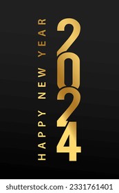 Happy new year 2024 with 3D gold color design template. 2024 new year celebration.