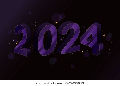 Happy new year 2024 with 3D number. 3D 2024 Happy New Year logo text design for post. Number design template. Greeting poster template.