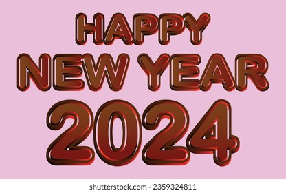 Happy new year 2024 3d text icon with chocolate color combination, easily editable icon for your graphic design, vector art illustration