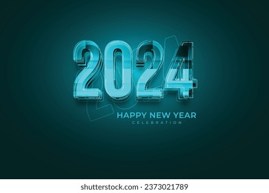 Happy New Year 2024 3D Cinematic Robin's Egg Blue Glow Text for Banner or Poster