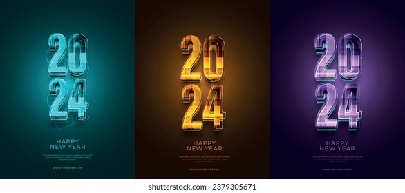 Frohes neues Jahr 2024 3D-Cinematic Glow Text für Banner oder Poster