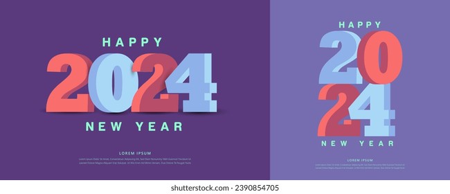 Happy new year 2024 with 3d retro full color design template 2024 new year celebration