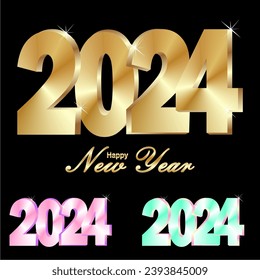 Happy New Year 2024. 3D letters with Gold texture