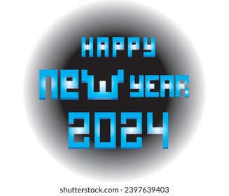 feliz año nuevo 2024, ilustración vectorial 3D con las palabras "feliz año nuevo 2024" en azul sobre una taza de café negra
