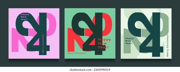 Happy New Year 2024. Abstract Set Trendy 2024 for Calendar, Party, Festival. Background Typography 2024 for Poster, Website, Placard, Cover, Advertising. Vector illustration.