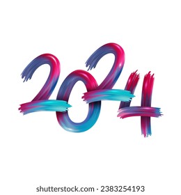 Happy New Year 2024. Abstract text From The Smears Of Acrylic Paint. Vector illustration