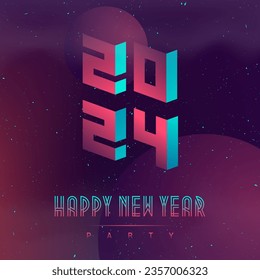 Happy New Year 2024. Applicable for covers, placards, music posters and dj flyers. Illustration on the space theme. Abstract planets. Futuristic design poster with abstract elements in dark space.