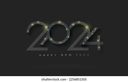 Happy new year 2024 background. with shiny luxury gold glitter. Vector background design for poster, banner and social media post greeting.