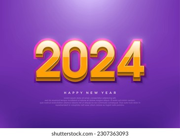 Happy new year 2024 background with shiny orange 3d numbers.