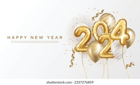 Happy new year 2024 background. realistic gold balloon numbers of 2024.