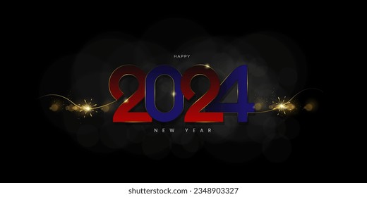 Happy New Year 2024 Background Design. Greeting Card, Banner, Poster. Vector Illustration.