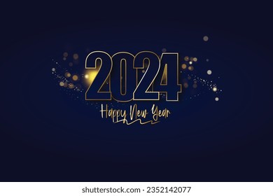 Happy new year 2024 background. Holiday greeting card design with dark background and gold ornamen