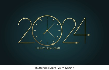 Happy New Year 2024 background with golden shine nubbers.Vector illustration