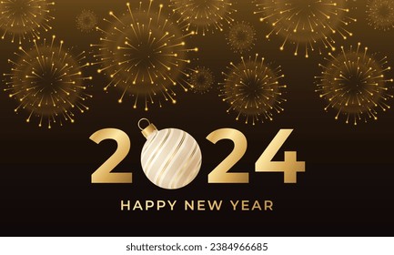 Happy New Year 2024 Background Design. Luxury and Premium New Year Greeting Card, Banner and Poster Vector Illustration with Fireworks