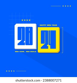 Happy new year 2024 background design with geometric shapes. Happy new year number. Minimalistic trendy 2024 background for calendar, poster, banner and cover 