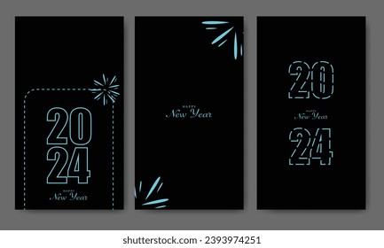 Happy New Year 2024 Background Vertikal Set Dunkles Licht