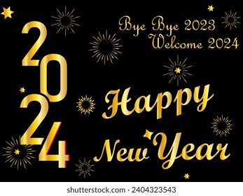 Happy new year 2024 background design gold color
