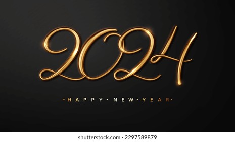 Feliz año nuevo 2024. Golden Vector texto de lujo 2024 Feliz año nuevo. Diseño de números festivos de oro