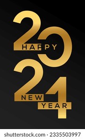 Happy new year 2024 banner black and golden vector luxury text 2024 happy new year.