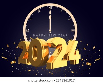 happy new year 2024 banner. luxury vector golden text 2024 happy new year. Golden festive numbers design. Goodbye 2023