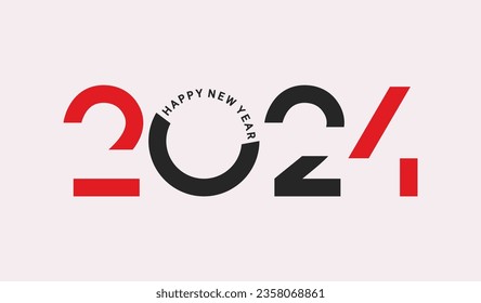 Happy new year 2024 banner, poster. Template of minimalistic design for card, flyer. Isolated red and black creative numbers. Zero number with wishing happy holiday. Vector illustration