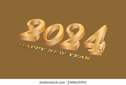 Happy new year 2024 banner or postcard design with 3d golden text, Ideal for new year party promotions, postcard, invitation, new year 2024 poster design, vector art illustration